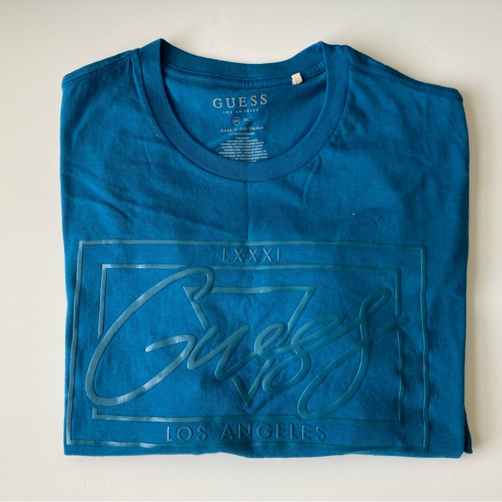 GUESS Men’s T Shirt Slim Fit 3XL Teal Blue Cotton